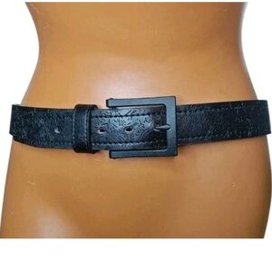 Mio Marino Collection Geninue Leather Dress Belt Men Sz 38 Black Etched W 1.5"